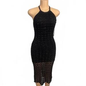 [NEW] Guess Black‎ Crochet Halter Neck Midi Dress